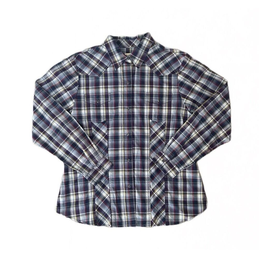 Roper Women's Long Sleeve‎ Snap Blue Plaid Wester Shirt Cotton Pockets Size XL